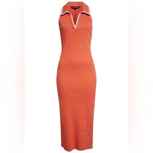 Veronica Beard Darien Stretch Cotton Sleeveless Midi Dress V-neck XXS Orange NWT